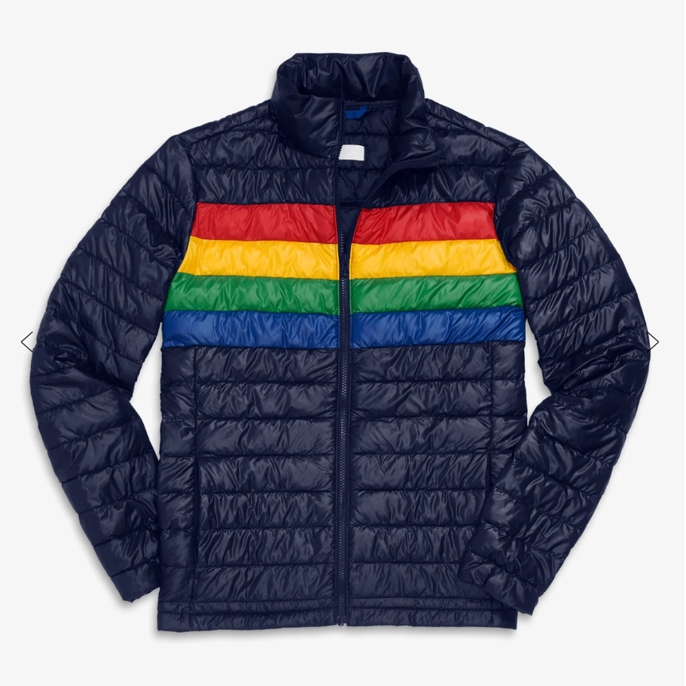 Primary Adult Rainbow Stripe Lightweight Puffer Jacket